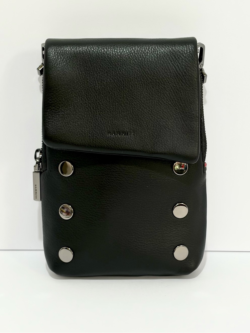 HAMMITT VIP Mobile Crossbody Bag In Black Leather With Gunmetal Hardware Like🆕